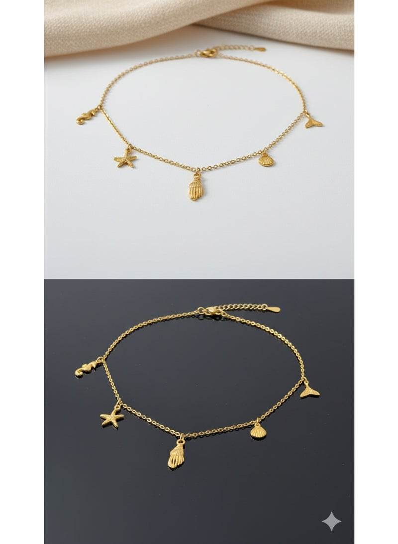 ورد سلسلة ذهبية بتصميم "عالم البحار" - ستانلس ستيل عالي الجودة - أنيقة وعصرية. - Image 1